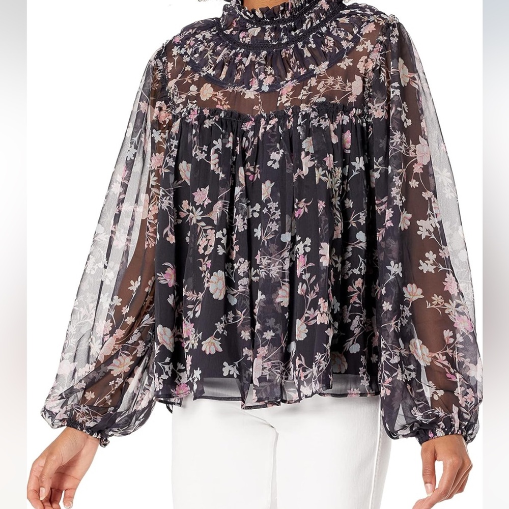 French Connection Long sleeve chiffon high neck top